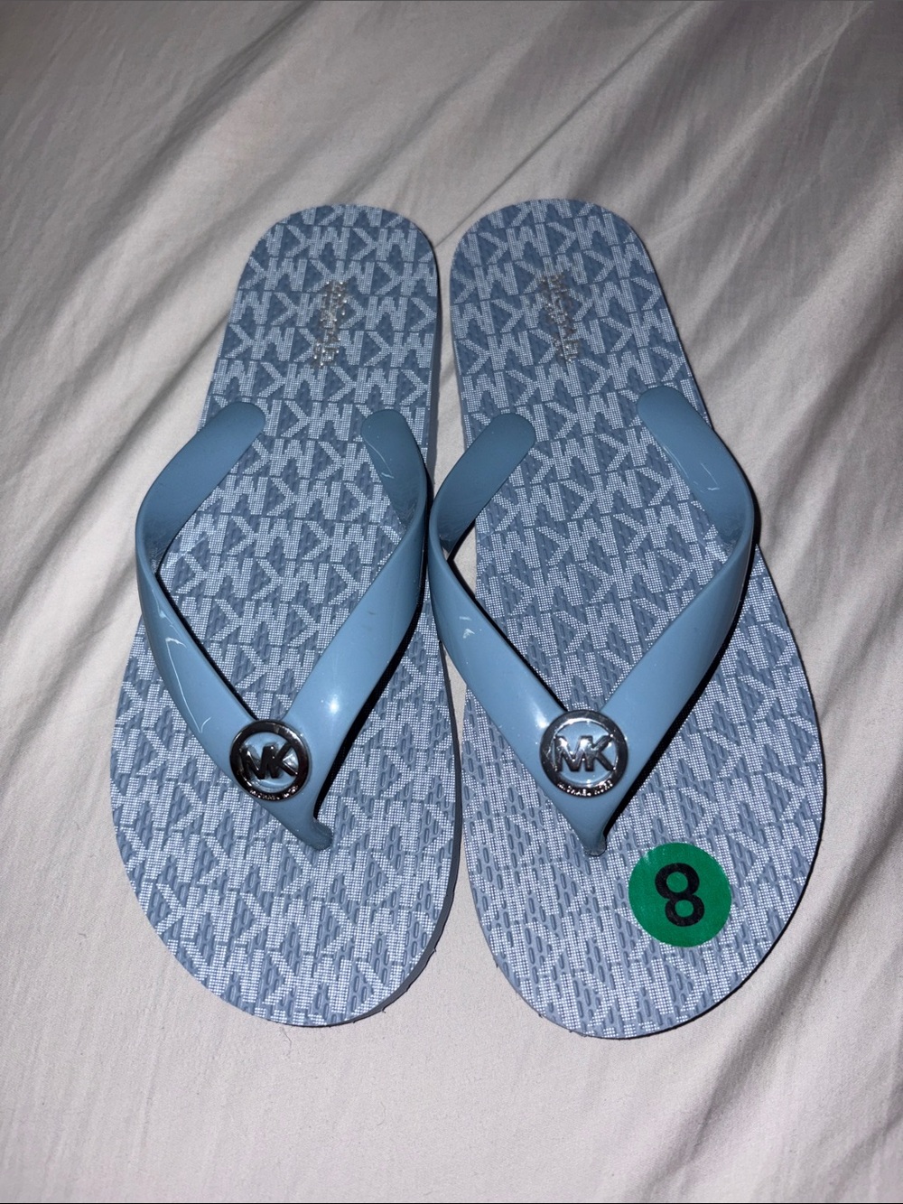 Michael Kors Pale Blue MK Monogram Flip Flops